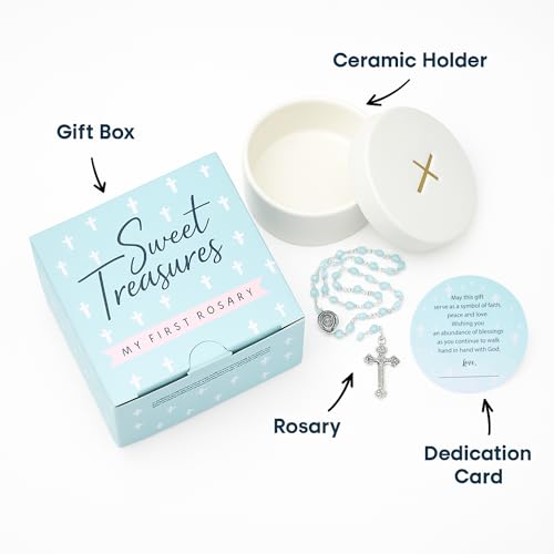 Sweet Treasures Gift - Baptism Rosary for Boys with Ceramic Box and Card