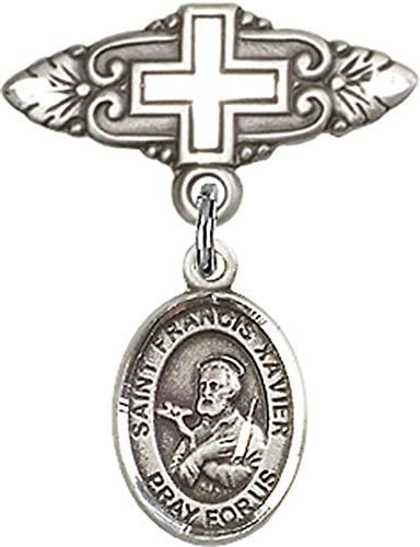 St Francis Xavier Baby Badge with Cross - Sterling Silver