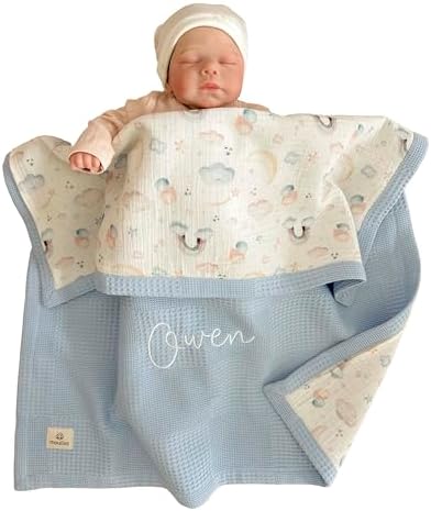 Personalized Baby Blanket with Name Handmade Organic Cotton Keepsake