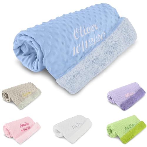 Personalized Newborn Swaddle Blanket with Name Date - Blue 40x27
