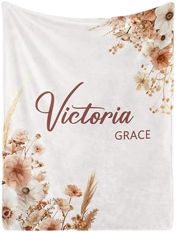 Personalized Baby Blanket with Name - Flannel Blanket for Kids Easter Gift Brown