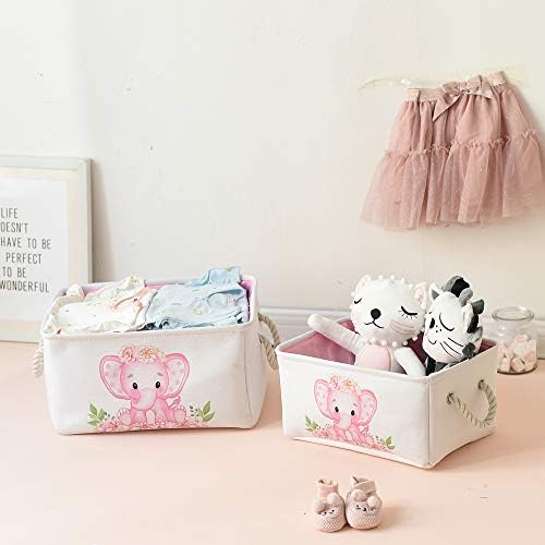 INough Large Pink Elephant Baby Basket - Collapsible Waterproof