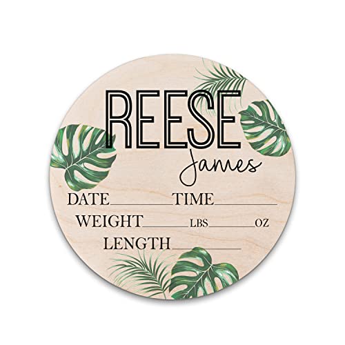 Hickory Hollow Designs Birth Stat Sign with Tropical Leaves