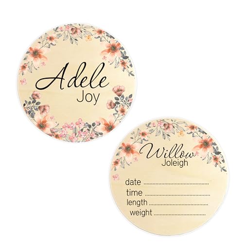 Peach Flowers Baby Name Reveal Sign Set of 2