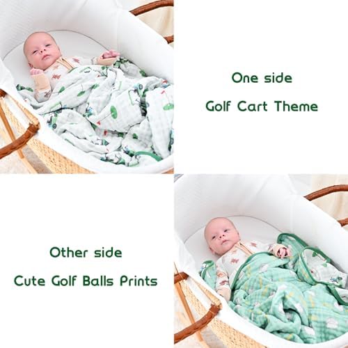 LollyBanks Golf Print Muslin Blanket 47x47 6 Layers Organic Cotton