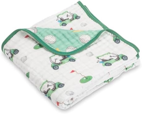 LollyBanks Golf Print Muslin Blanket 47x47 6 Layers Organic Cotton