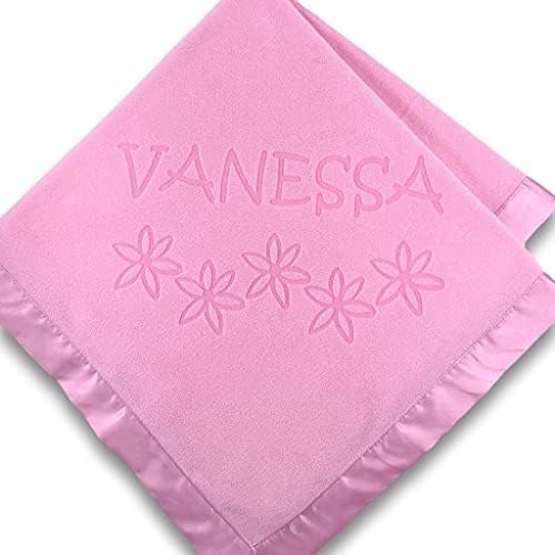 Custom Catch Personalized Girl Pink Baby Blanket with Flower Design