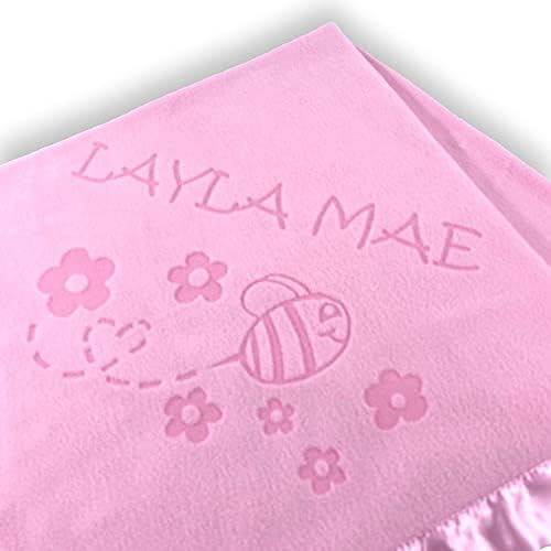 Custom Catch Personalized Girl Pink Baby Blanket with Flower Design