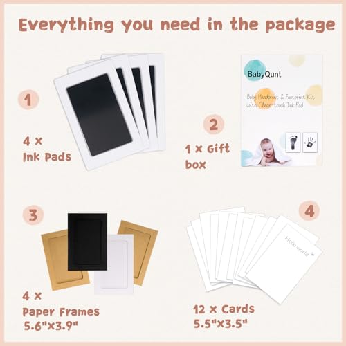 Inkless Baby Hand Footprint Kit with 4 Pads and 12 Cards