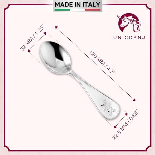 UNICORNJ Sterling Silver Baby Spoon Fork Set Teddy Bear Design