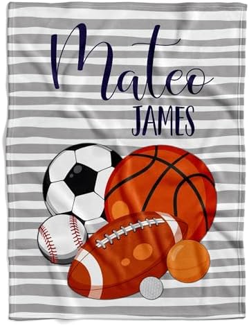 Personalized Sports Blanket with Custom Name Striped