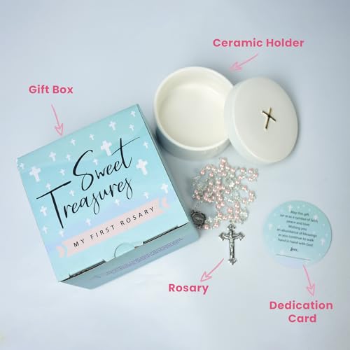 Sweet Treasures Gift Baptism Rosary Set with Ceramic Box and Card