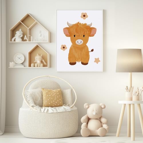Geyoga 3 Pcs Baby Highland Cattle Wall Decor Art