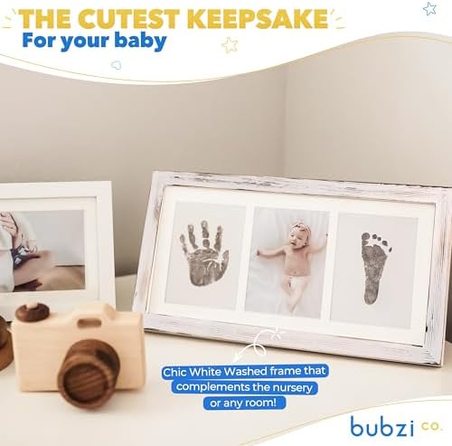 Bubzi Co Baby Handprint Footprint Kit with White Wash Frame