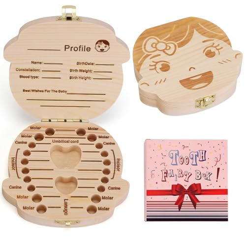 NASHRIO Baby Tooth Box Wooden Keepsake Organizer 1
