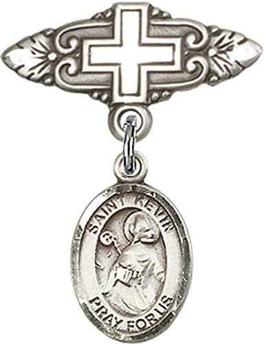 Sterling Silver Baby Badge with St Kevin Charm and Cross