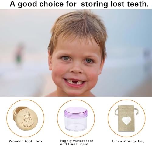 Wooden Tooth Fairy Box with Clear Container and Storage Pouch