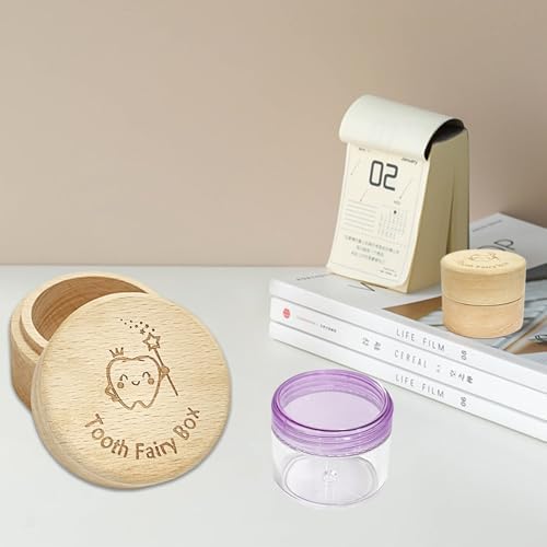 Wooden Tooth Fairy Box with Clear Container and Storage Pouch