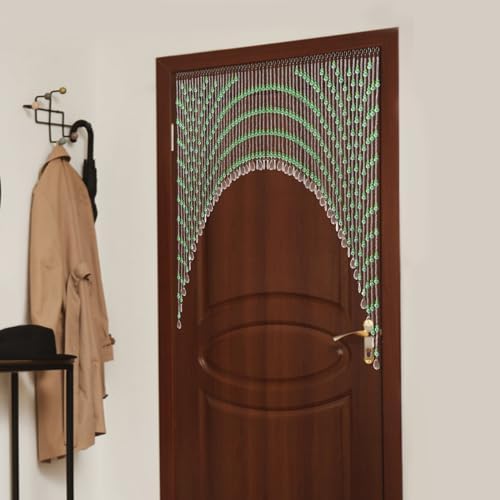 Green Beaded Curtain for Doorway and Window with Stainless Steel Strings