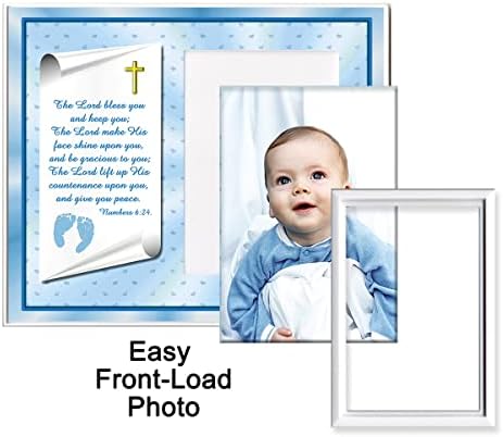 Christening Gift Frame for Baby Boy Blue Theme with Numbers Verse
