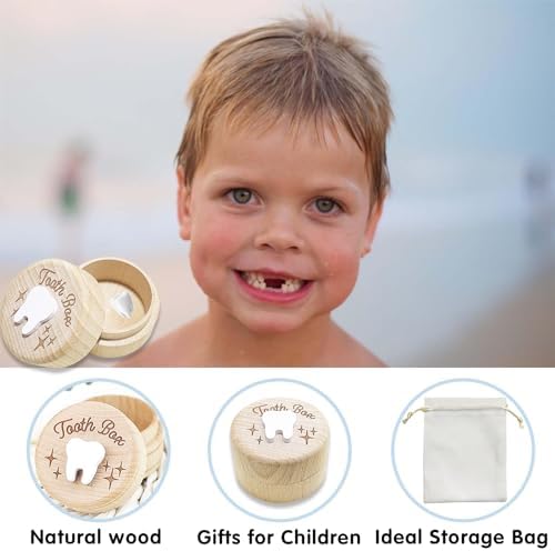 Zalengine Wooden Tooth Fairy Box with Storage Pouch