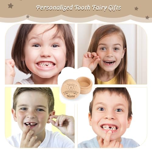 Personalized Wooden Tooth Fairy Box with Coin and Bag
