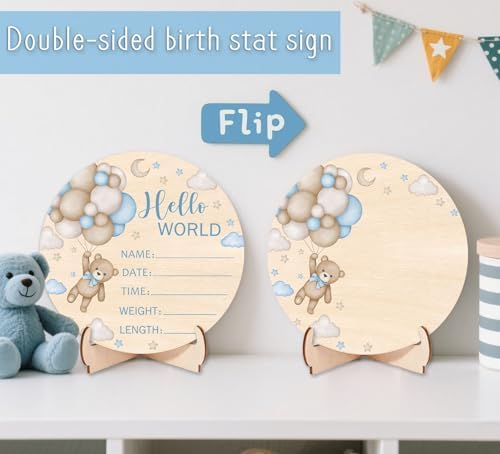 Andrain Double-Sided Wooden Birth Sign