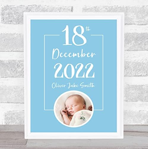New Baby Birth Details Christening Blue Photo Keepsake Frame