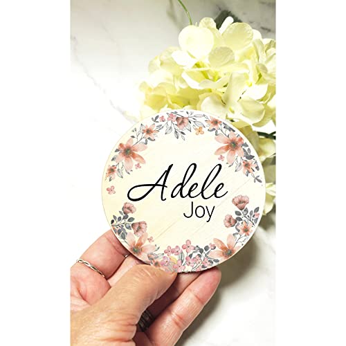 Peach Flowers Baby Name Reveal Sign Set of 2