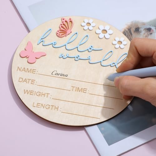 Hello World Newborn Sign 59 Inch Wooden Wall Plaque