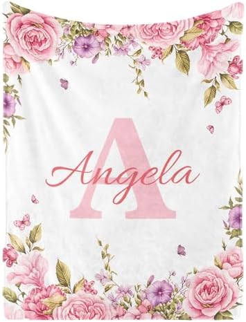 Personalized Baby Blanket with Name Rose Pink Flannel Throw for Girls