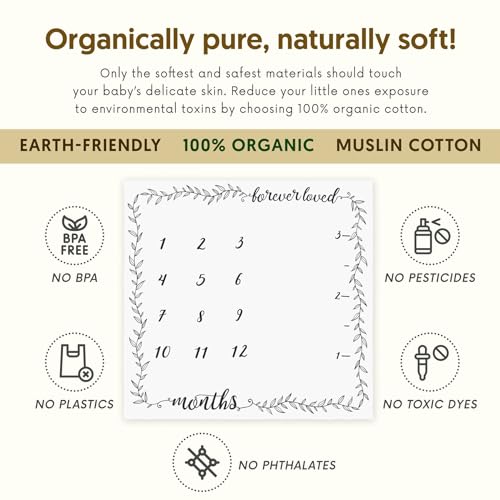 Organic Baby Milestone Blanket - 1-12 Months Neutral 47x47 with Frame and Disc