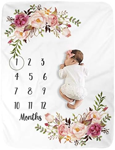 BUTTZO Milestone Blanket - Monthly Growth Fleece Blanket for Baby