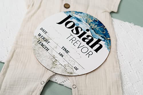 Personalized Birth Stat Sign for Newborn Baby Blue Gold Design