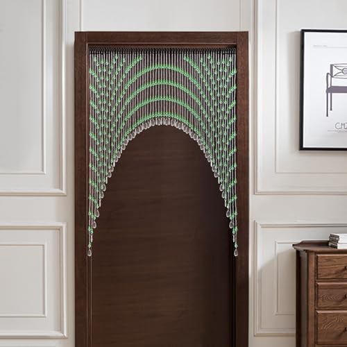 Green Beaded Curtain for Doorway and Window with Stainless Steel Strings