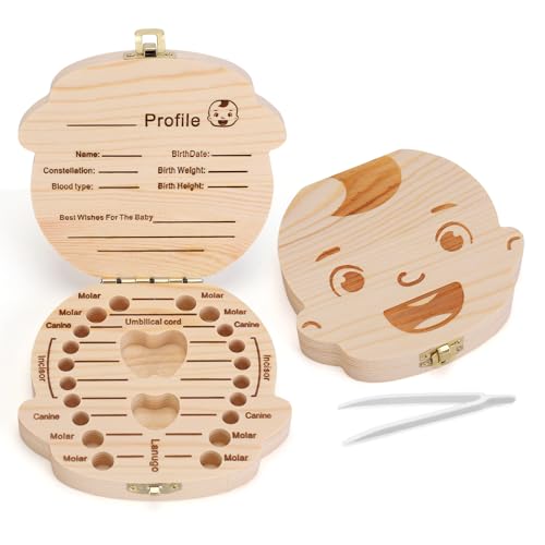 NASHRIO Baby Tooth Fairy Box Wooden Keepsake Organizer for Kids