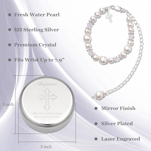 Baptism Cross Bracelet with Cultured Pearls and Keepsake Box
