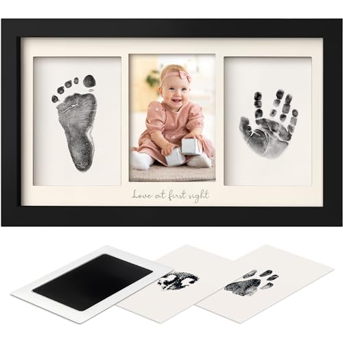 KeaBabies Inkless Hand Footprint Kit - No Mess Baby Keepsake Frame Onyx Black