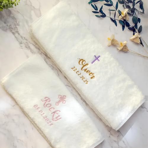 Personalized Baby Baptism Towel with Name and Date