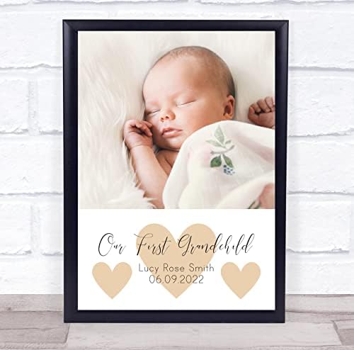 Our First Grandchild Photo Heart Quote Yellow Grandparents New Baby Gift Print