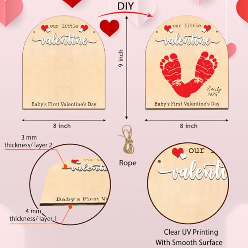 3D Wooden Valentines Day Footprint Sign with Hanging Rope