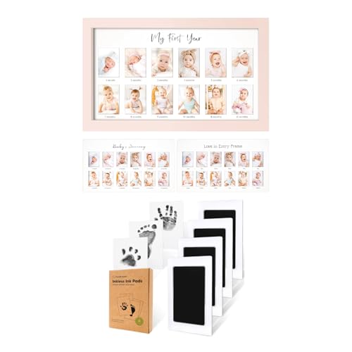 KeaBabies 12-Month Baby Photo Frame with Inkless Hand Footprint Kit