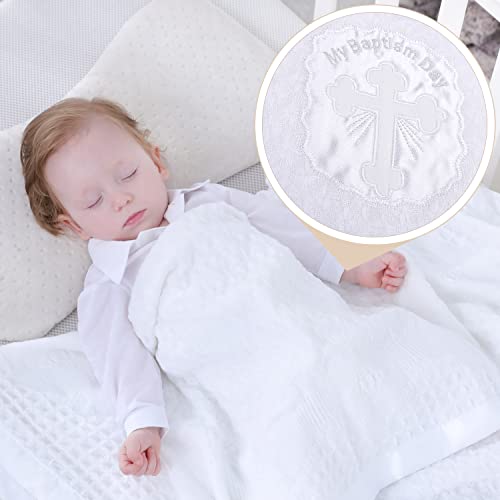 Booulfi Baby Blanket with Cross Embroidery and Satin Trim