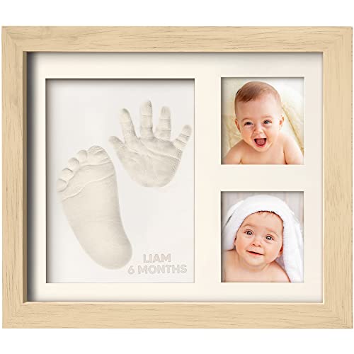 KeaBabies Baby Hand Footprint Kit - Quick Dry Clay Ash Wood Frame Personalized Keepsake