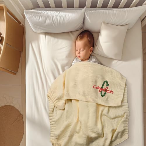 LOVELYPOD Personalized Knit Baby Blanket with Name