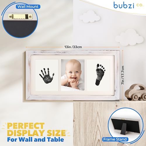 Bubzi Co Baby Handprint Footprint Kit with White Wash Frame