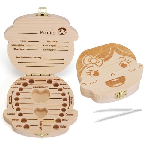NASHRIO Baby Tooth Box Wooden Keepsake Organizer 1