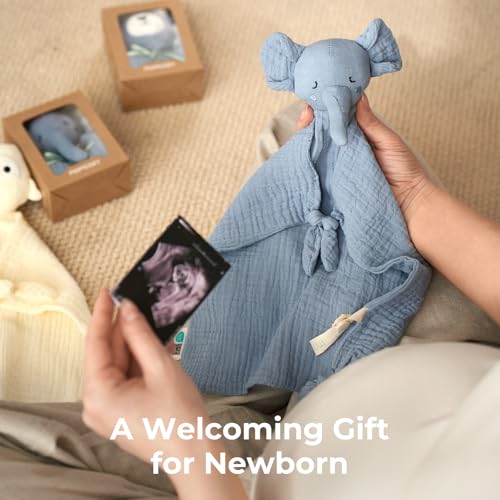 Momcozy Elephant Loveys Baby Blanket 14 Inch Blue