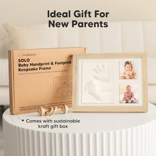 KeaBabies Baby Hand Footprint Kit - Quick Dry Clay Ash Wood Frame Personalized Keepsake