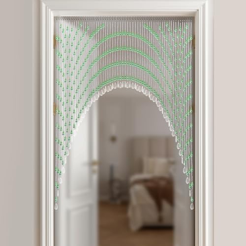 Green Beaded Curtain for Doorway and Window with Stainless Steel Strings